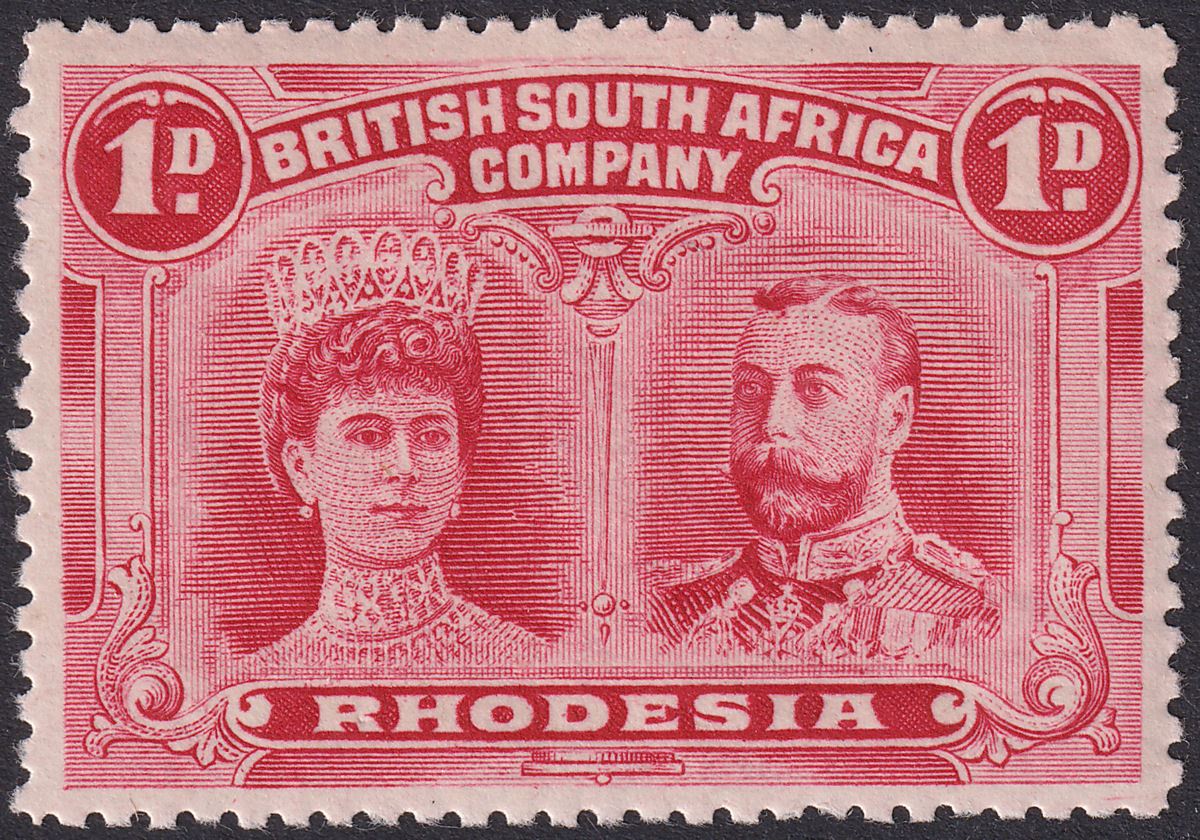 Rhodesia 1910 KGV Double Head 1d Bright Carmine p14 Mint SG123 cat £40