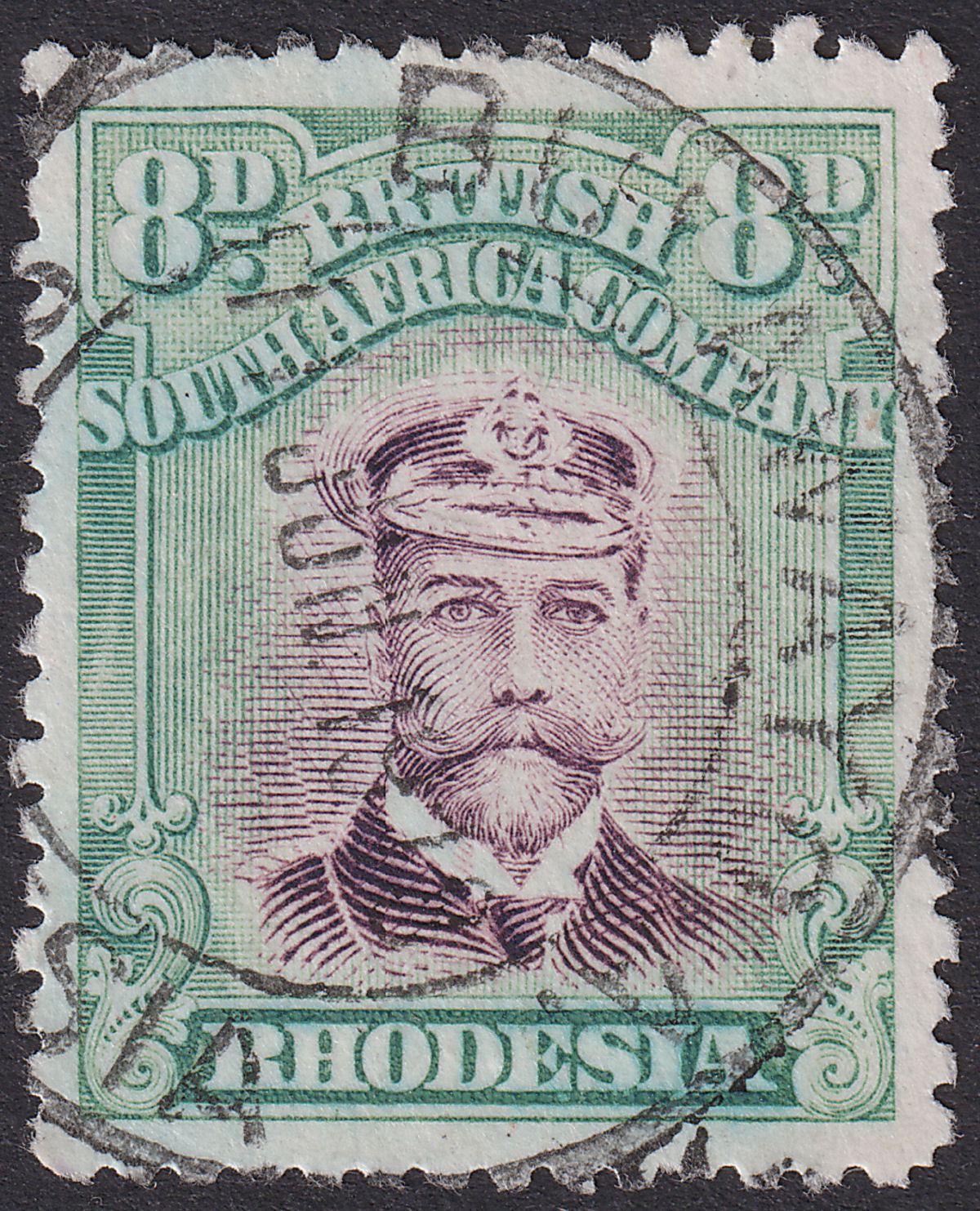 Rhodesia 1913 KGV Admiral 8d Violet + Green Die II p14 Used SG230 c£75 COLR RUN