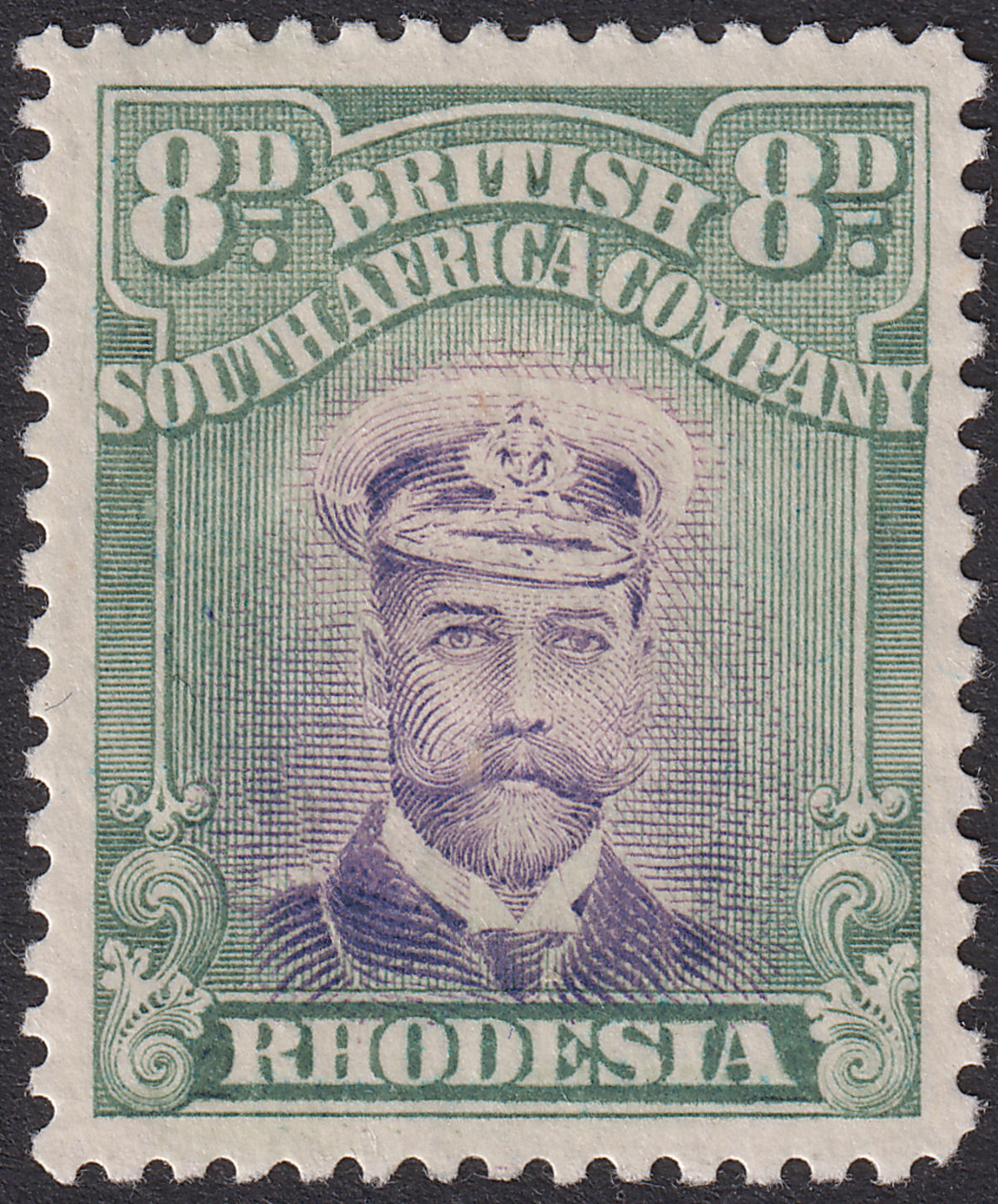 Rhodesia 1913 KGV Admiral 8d Violet and Green Die II p14 Mint SG230 cat £25