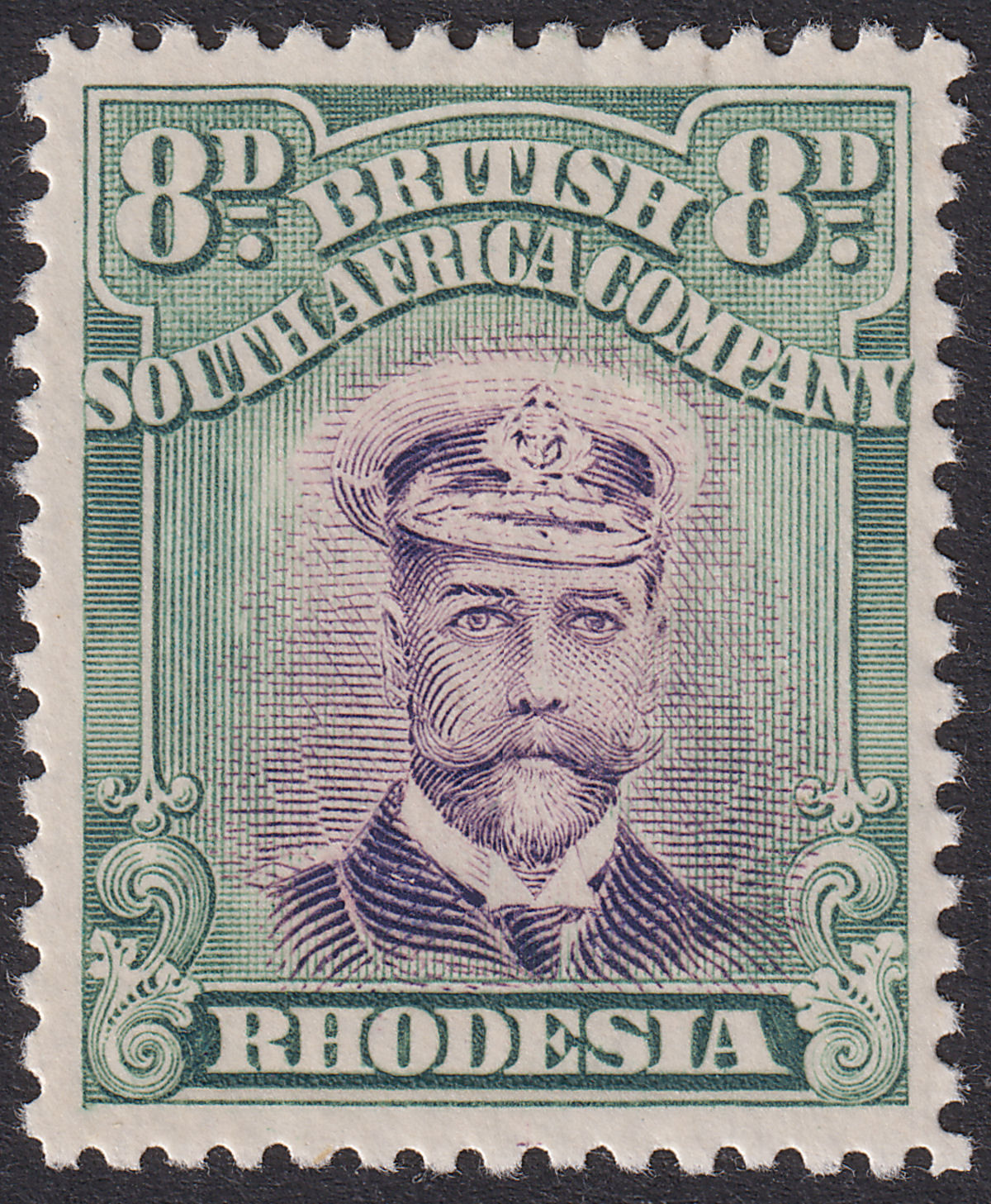 Rhodesia 1913 KGV Admiral 8d Violet and Deep Green Die II p14 Mint SG230 cat £25