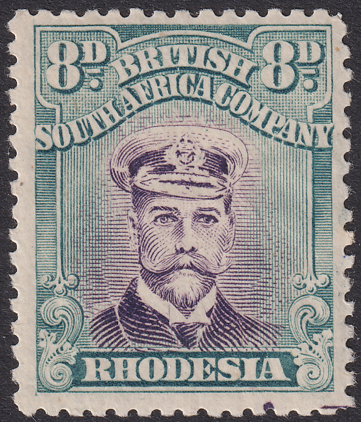 Rhodesia 1918 KGV Admiral 8d Red Lilac + Blue-Green Die IIIB p14 Mint SG268 c£28