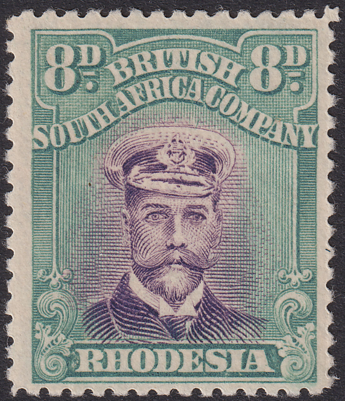 Rhodesia 1918 KGV Admiral 8d Dl Purple + Blue-Green Die IIIB p14 Mint SG267 c£35