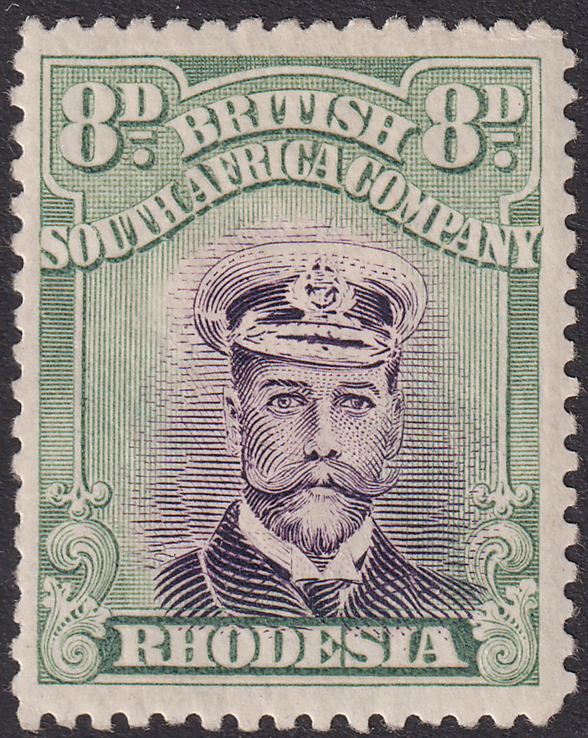 Rhodesia 1923 KGV Admiral 8d Violet + Grey-Green Die IIIB p15 Mint SG315 cat £75