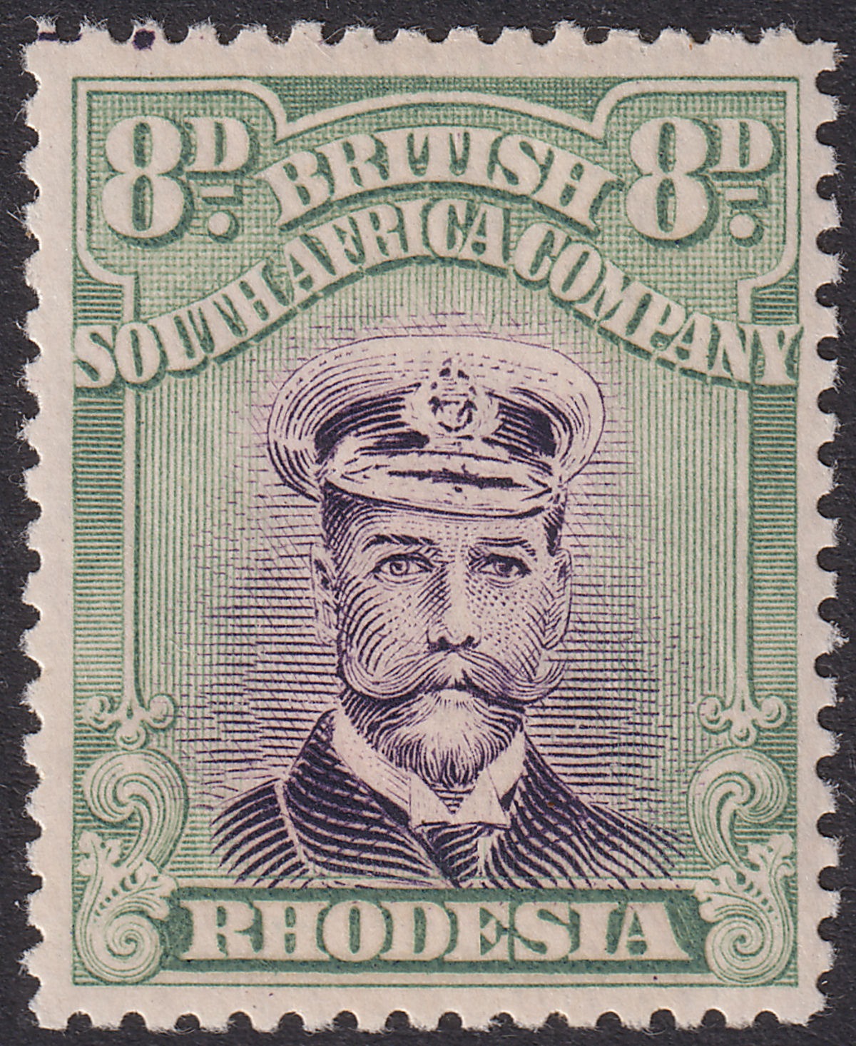 Rhodesia 1923 KGV Admiral 8d Violet + Grey-Green Die IIIB p15 Mint SG315 cat £75