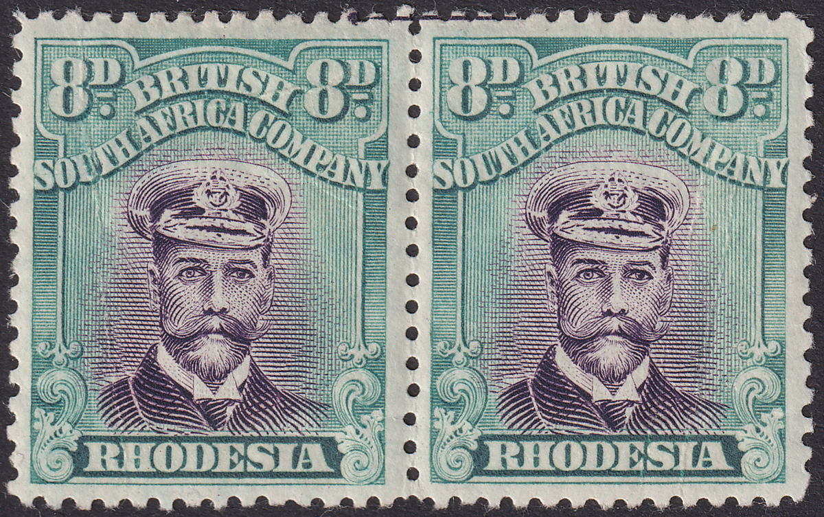 Rhodesia 1922 KGV Admiral 8d Mauve + Bl-Green Die IIIB p14 Pair Mint SG296 c£90