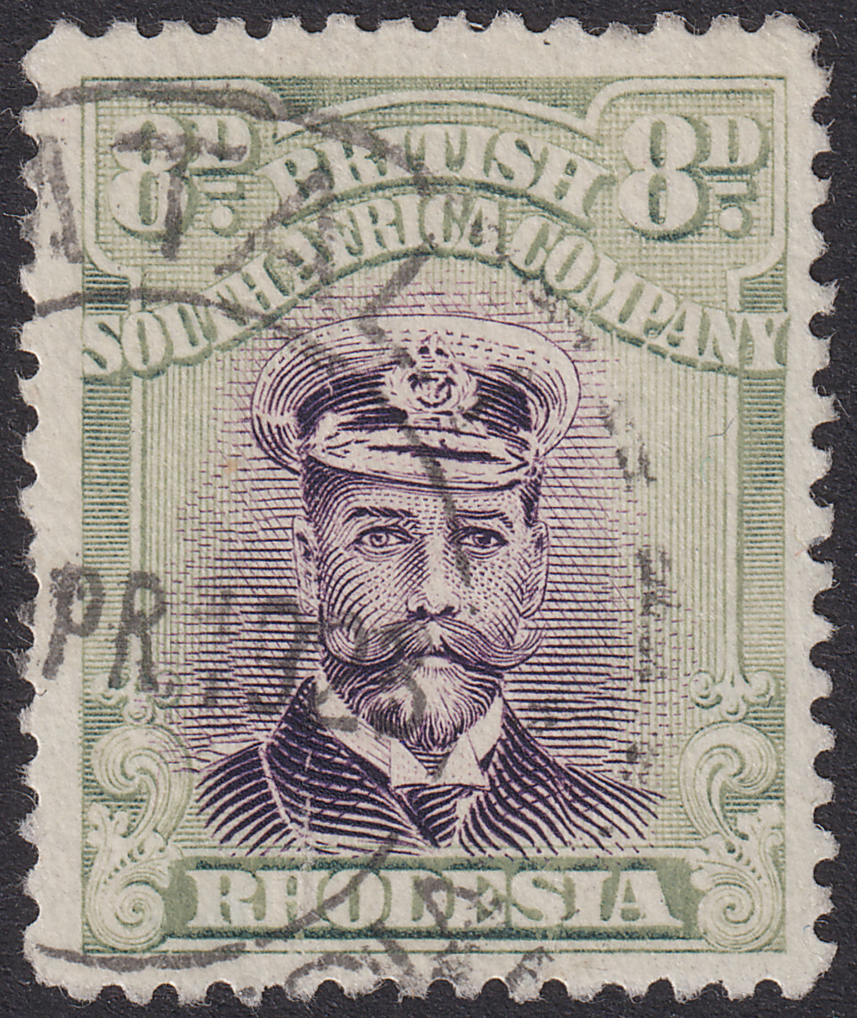 Rhodesia 1923 KGV Admiral 8d Violet and Grey-Green Die IIIB p14 Used SG297 c£95