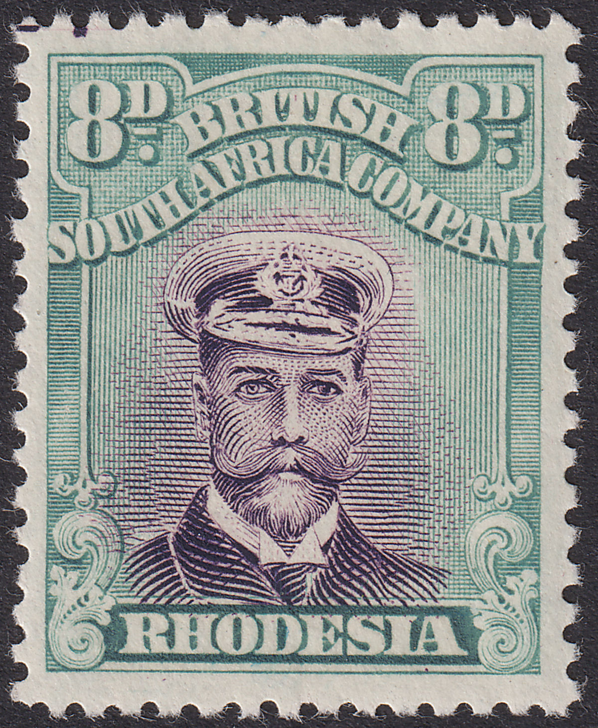 Rhodesia 1922 KGV Admiral 8d Mauve + Pl Blue-Green Die IIIB p14 Mint SG296 c£45