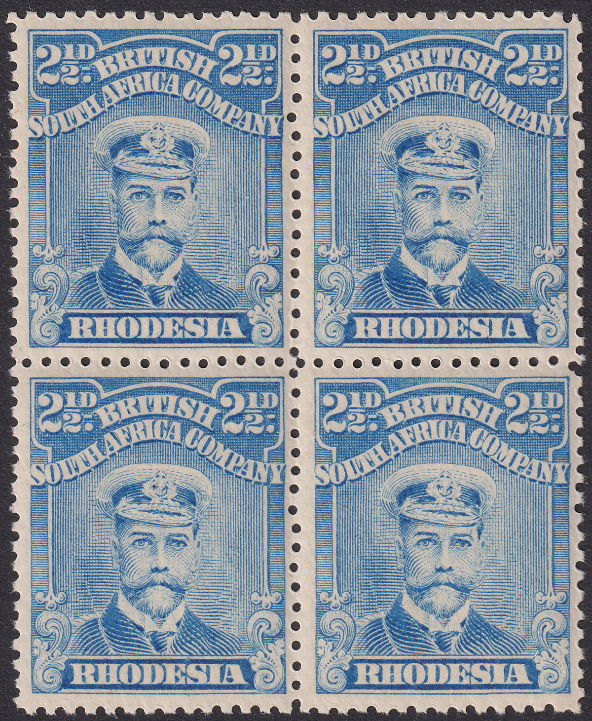 Rhodesia 1913 KGV Admiral 2½d Blue p14 Block of 4 UM Mint SG201 MNH
