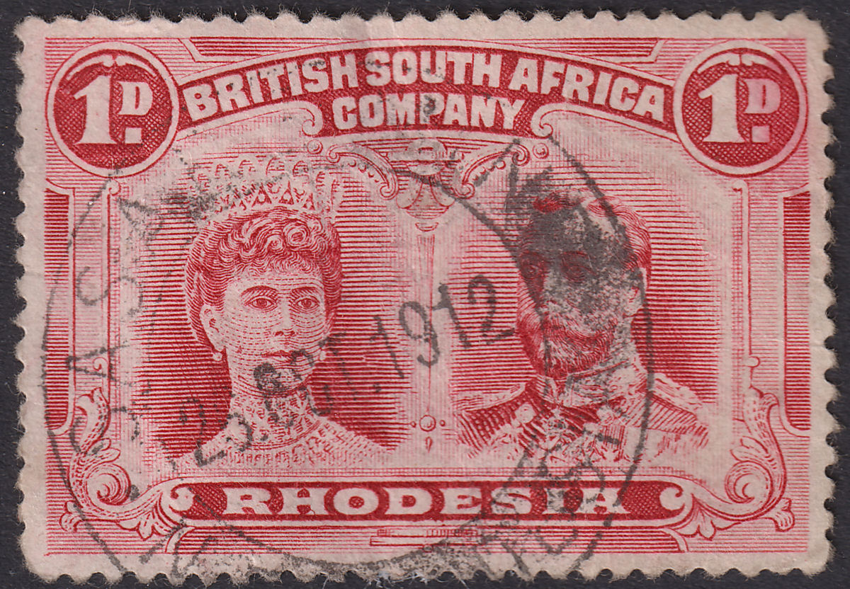 Rhodesia 1912 KGV Double Head 1d Red Used with SASARE MINE 26th October Postmark