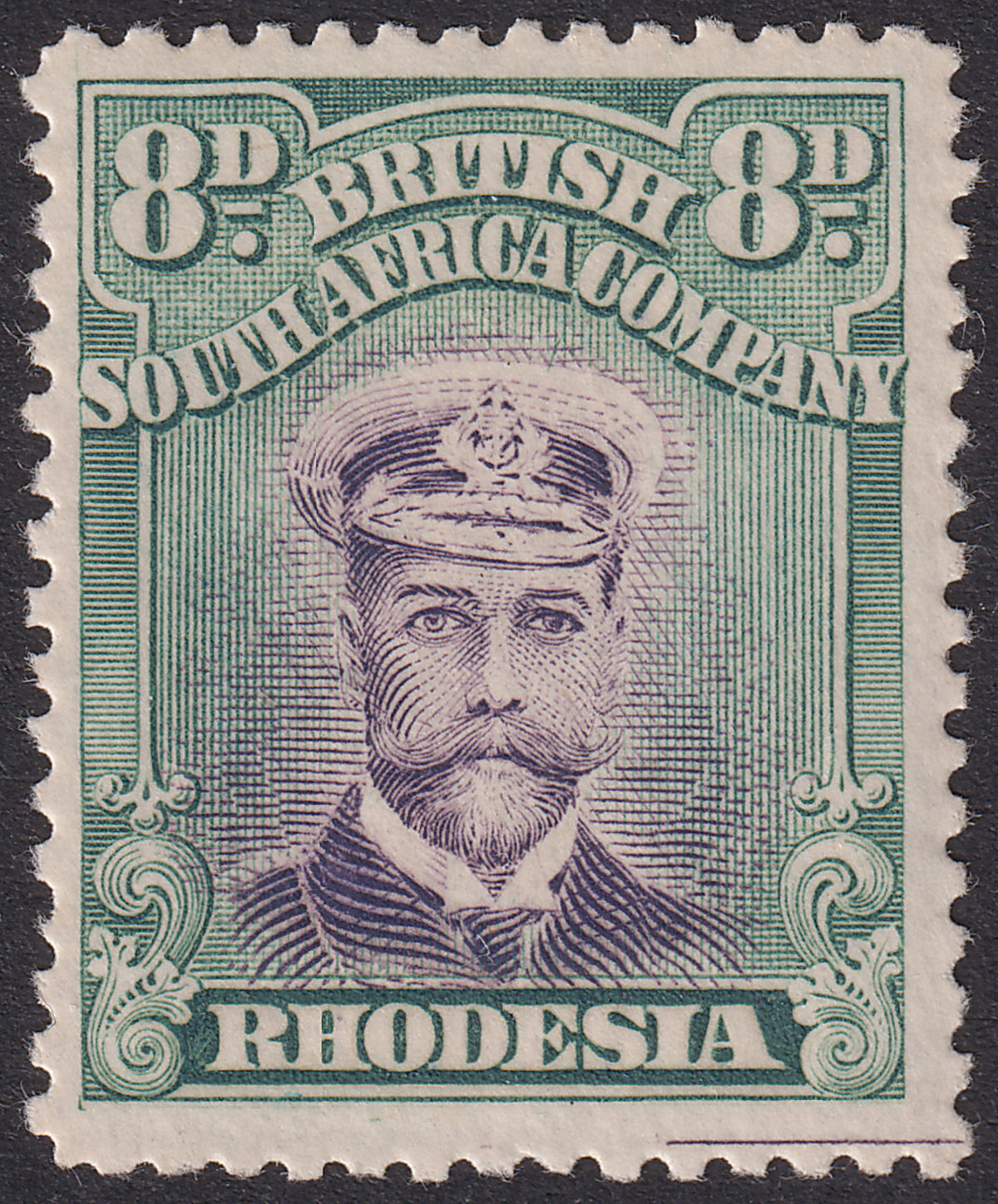 Rhodesia 1913 KGV Admiral 8d Violet + Dp Grn Die II p14 Prt Line Mint SG230 c£25