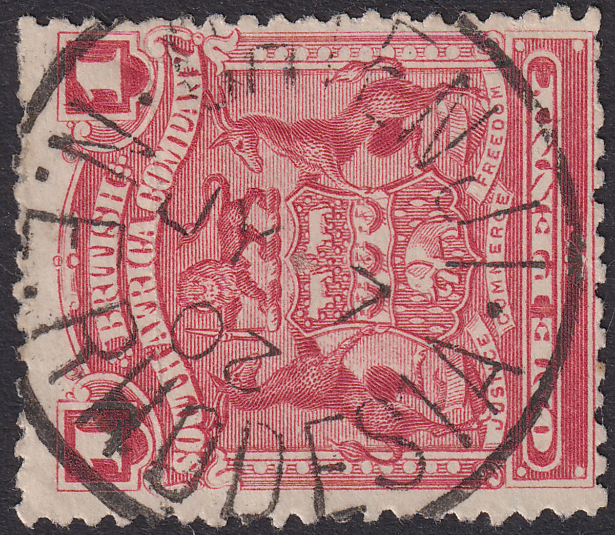 Rhodesia 1902 BSAC Mono Arms 1d Red Used with CHIENJI Postmark year slug invert