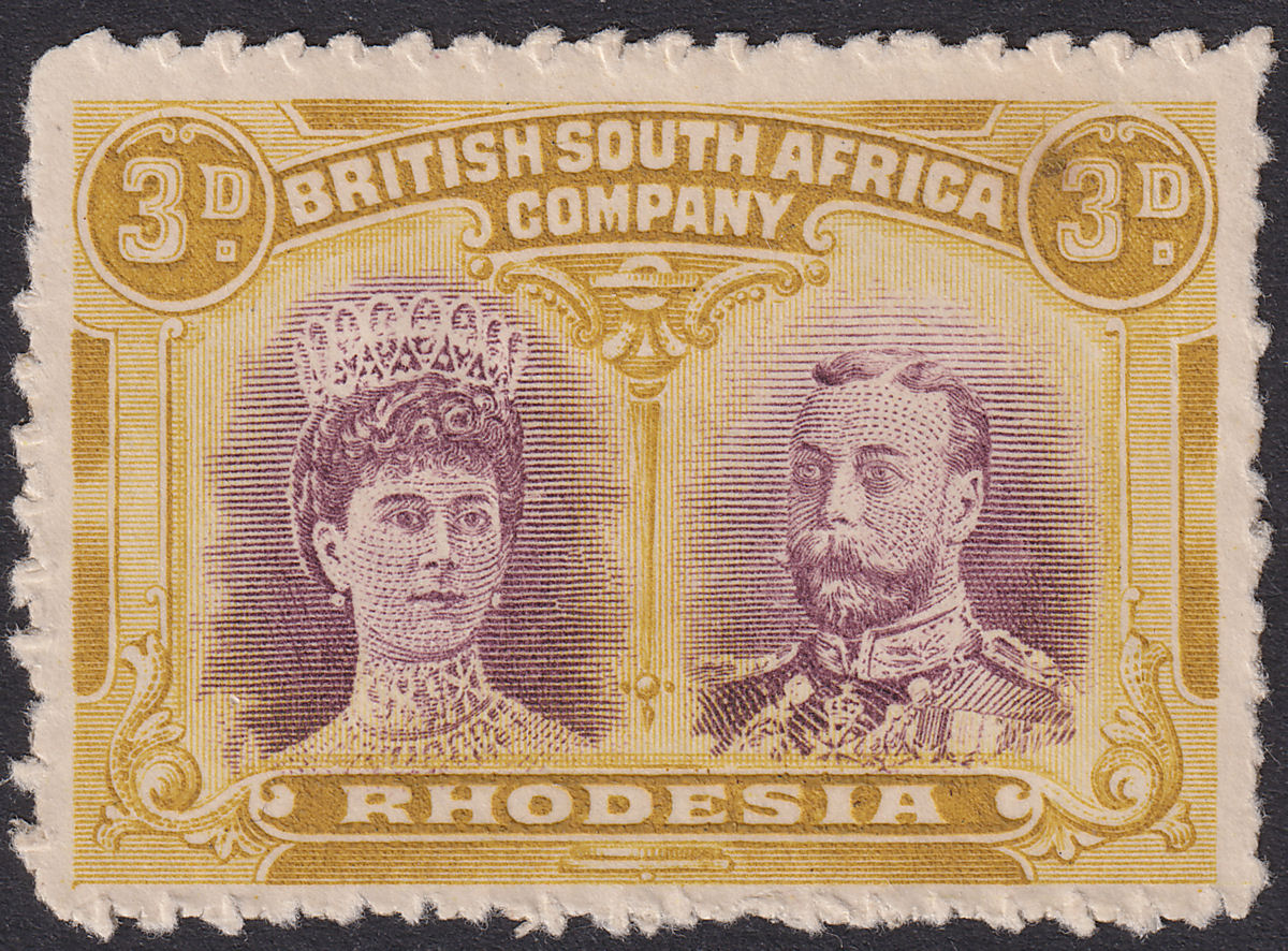Rhodesia 1910 KGV Double Head 3d Purp + Ochre Clandestine Roulette Mint SG136CR