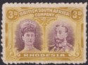 Click for more photos and details Rhodesia 1910 KGV Double Head 3d Purp + Ochre Clandestine Roulette Mint SG136CR