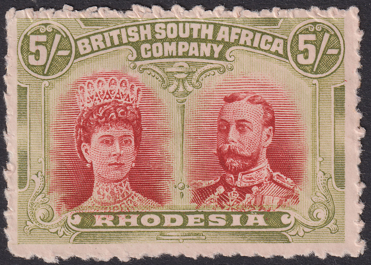 Rhodesia 1910 KGV Double Head 5sh Deep Shade Clandestine Roulette Mint SG160CR