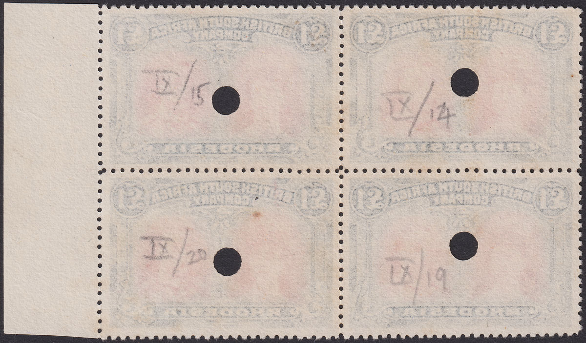 Rhodesia 1910 KGV Printers File Proof Double Head £1 Scarlet + Slate Block RSC-G