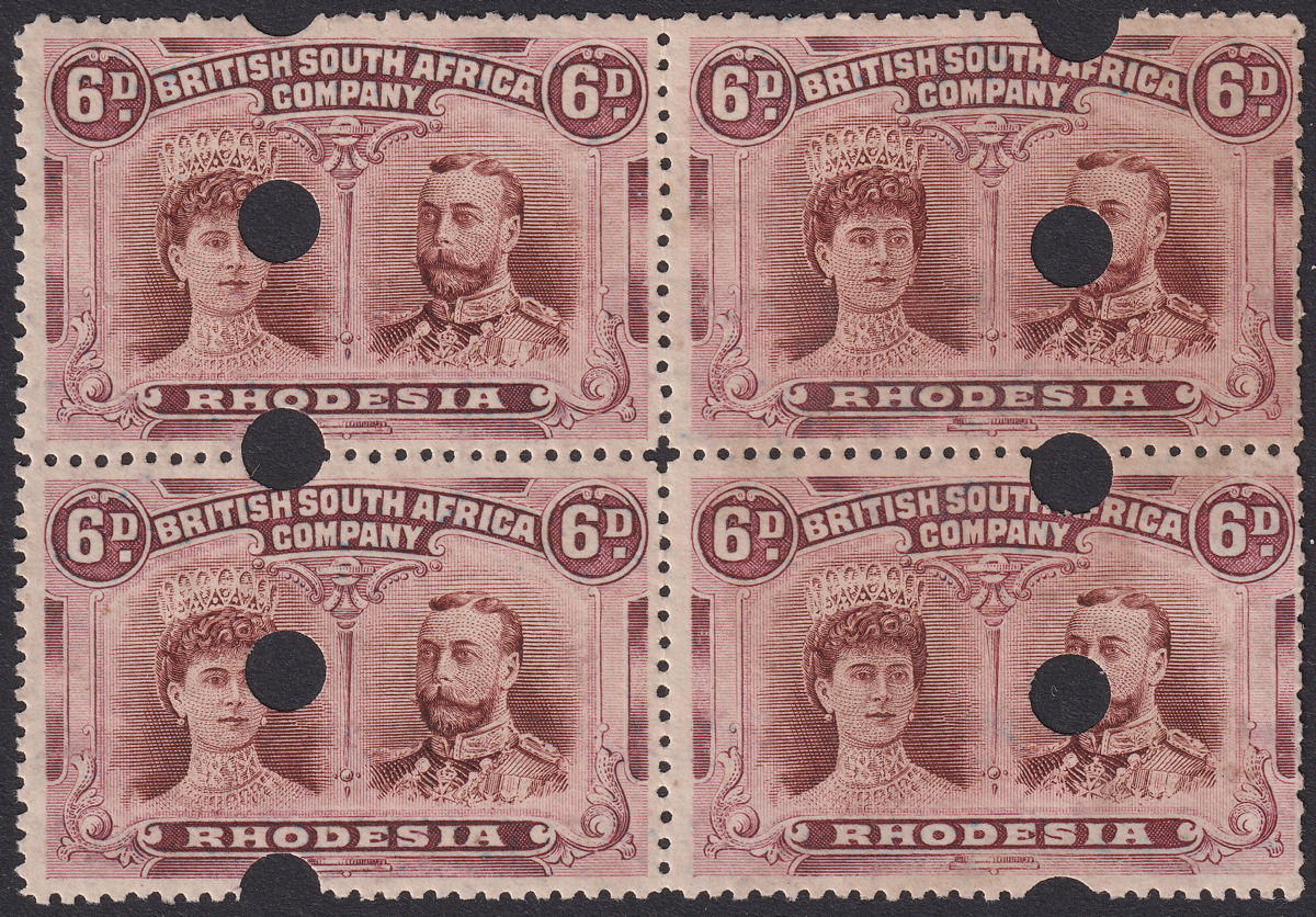 Rhodesia 1910 KGV Printers File Proof Double Head 6d Brown + Purple Block SG145