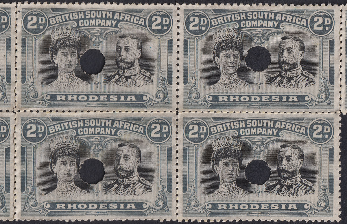 Rhodesia 1910 KGV Printers File Proof Double Head 2d Black + Slate Block SG129
