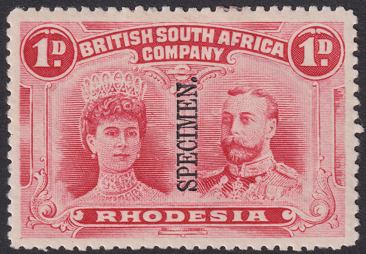 Rhodesia 1910 KGV SPECIMEN Double Head 1d Bright Carmine Mint SG123s