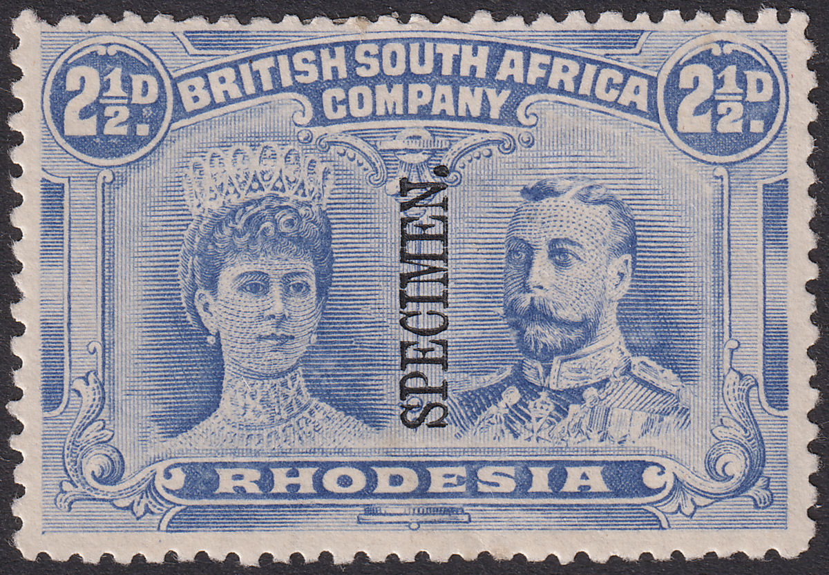 Rhodesia 1910 KGV SPECIMEN Double Head 2½d Ultramarine p13½ Mint SG184s