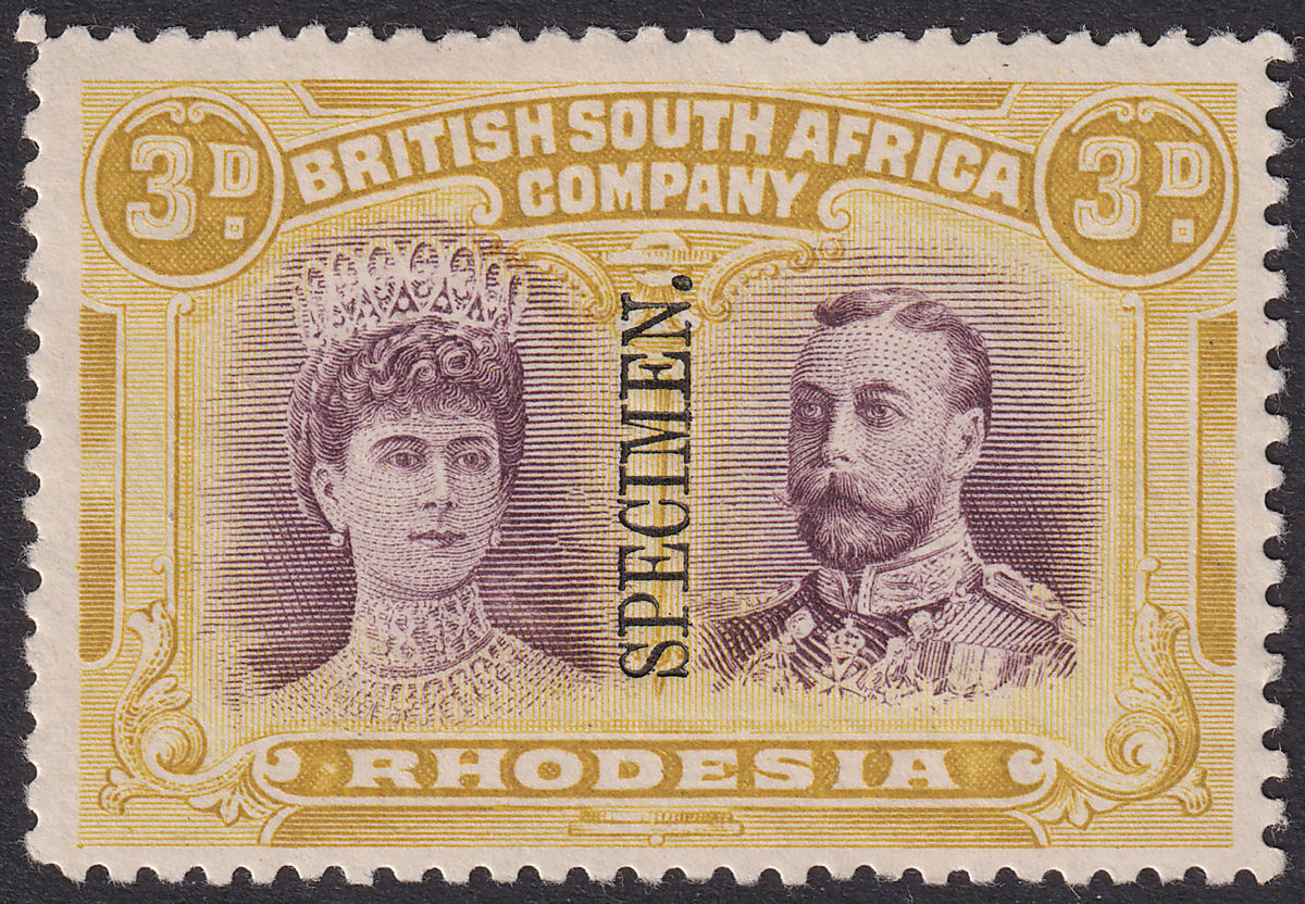 Rhodesia 1910 KGV SPECIMEN Double Head 3d Prple + Ochre Mint SG134s Eyebrow Line