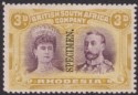 Click for more photos and details Rhodesia 1910 KGV SPECIMEN Double Head 3d Prple + Ochre Mint SG134s Eyebrow Line