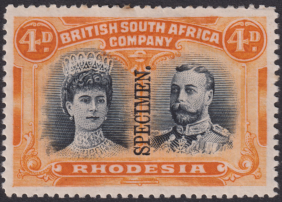 Rhodesia 1910 KGV SPECIMEN Double Head 4d Green Black + Orange Mint SG138s tones