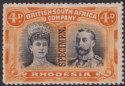 Click for more photos and details Rhodesia 1910 KGV SPECIMEN Double Head 4d Black and Orange Mint SG140s