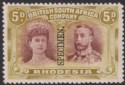 Click for more photos and details Rhodesia 1910 KGV SPECIMEN Double Head 5d Prp-Brn + Ol-Yl Mint SG141as Eyebrow L
