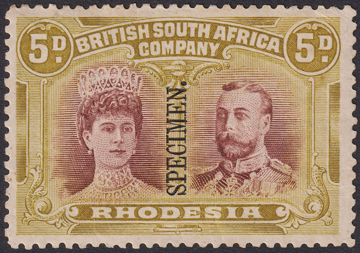 Rhodesia 1910 KGV SPECIMEN Double Head 5d Mint SG141as Lines By Cheek Pos 25
