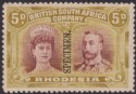 Click for more photos and details Rhodesia 1910 KGV SPECIMEN Double Head 5d Mint SG141as Lines By Cheek Pos 25