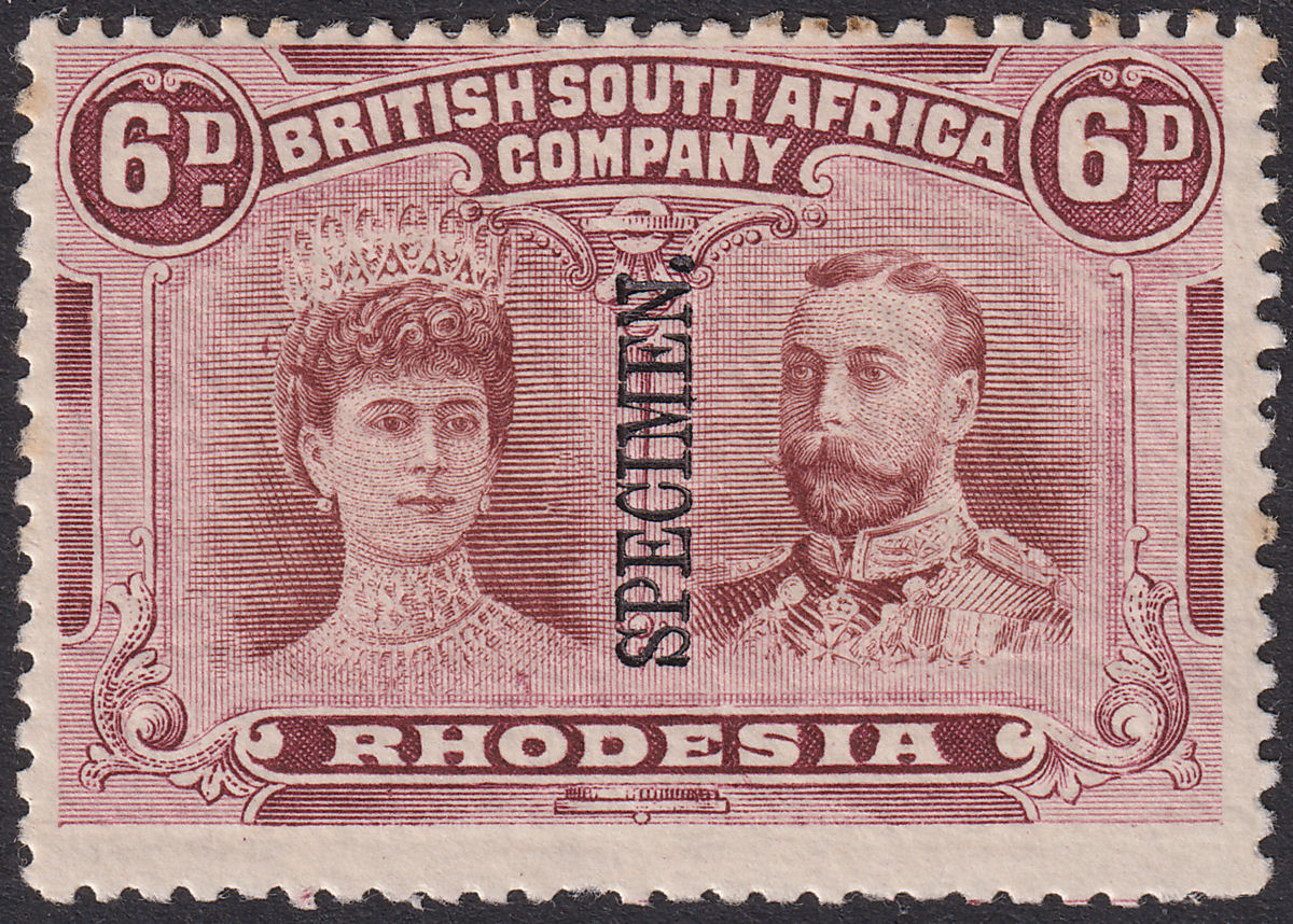 Rhodesia 1910 KGV SPECIMEN Double Head 6d Mint SG144s Mark By Head Pos 30