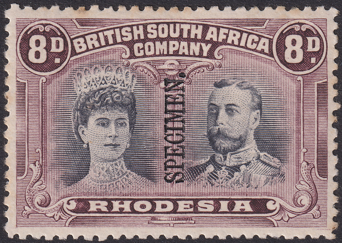 Rhodesia 1910 KGV SPECIMEN Double Head 8d Gr-Black + Prpl p13½ Mint SG185s TONES