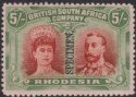 Click for more photos and details Rhodesia 1910 KGV SPECIMEN Double Head 5sh Vermilion + Deep Green Mint SG159s