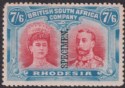 Click for more photos and details Rhodesia 1910 KGV SPECIMEN Double Head 7sh6d Carmine + Light Blue Mint SG161s