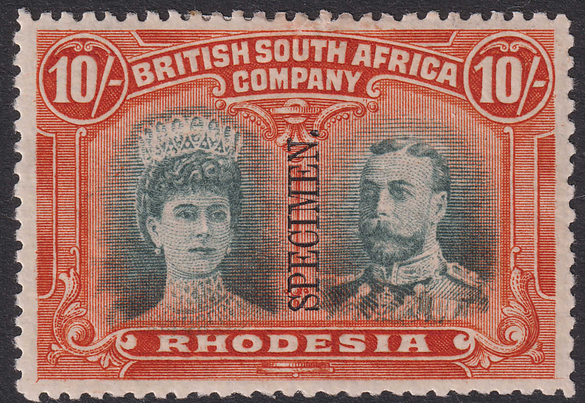 Rhodesia 1910 KGV SPECIMEN Double Head 10sh Blue-Green + Orange Mint SG164s