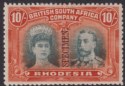 Click for more photos and details Rhodesia 1910 KGV SPECIMEN Double Head 10sh Blue-Green + Orange Mint SG164s