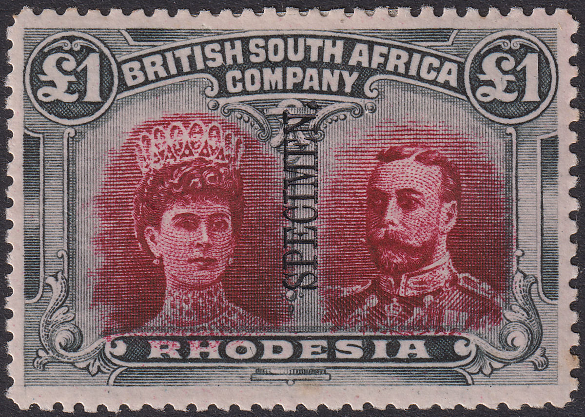Rhodesia 1910 KGV SPECIMEN Double Head £1 Crimson + Slate-Black Mint SG166as