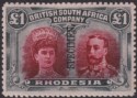 Click for more photos and details Rhodesia 1910 KGV SPECIMEN Double Head £1 Crimson + Slate-Black Mint SG166as