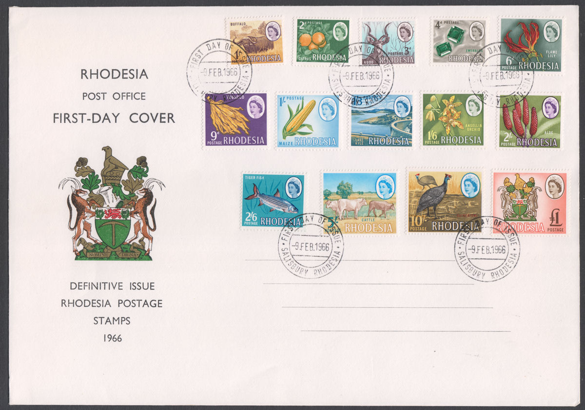 Rhodesia 1966 QEII Harrison Definitive Full Set Used on Unaddressed Commem FDC