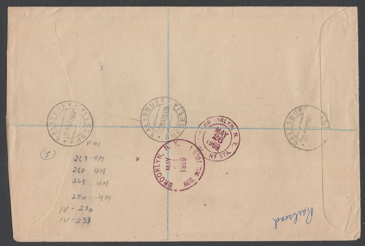 Rhodesia 1969 QEII 2sh6d/25c + 1sh3d Used on Regd Airmail Cover SALISBURY