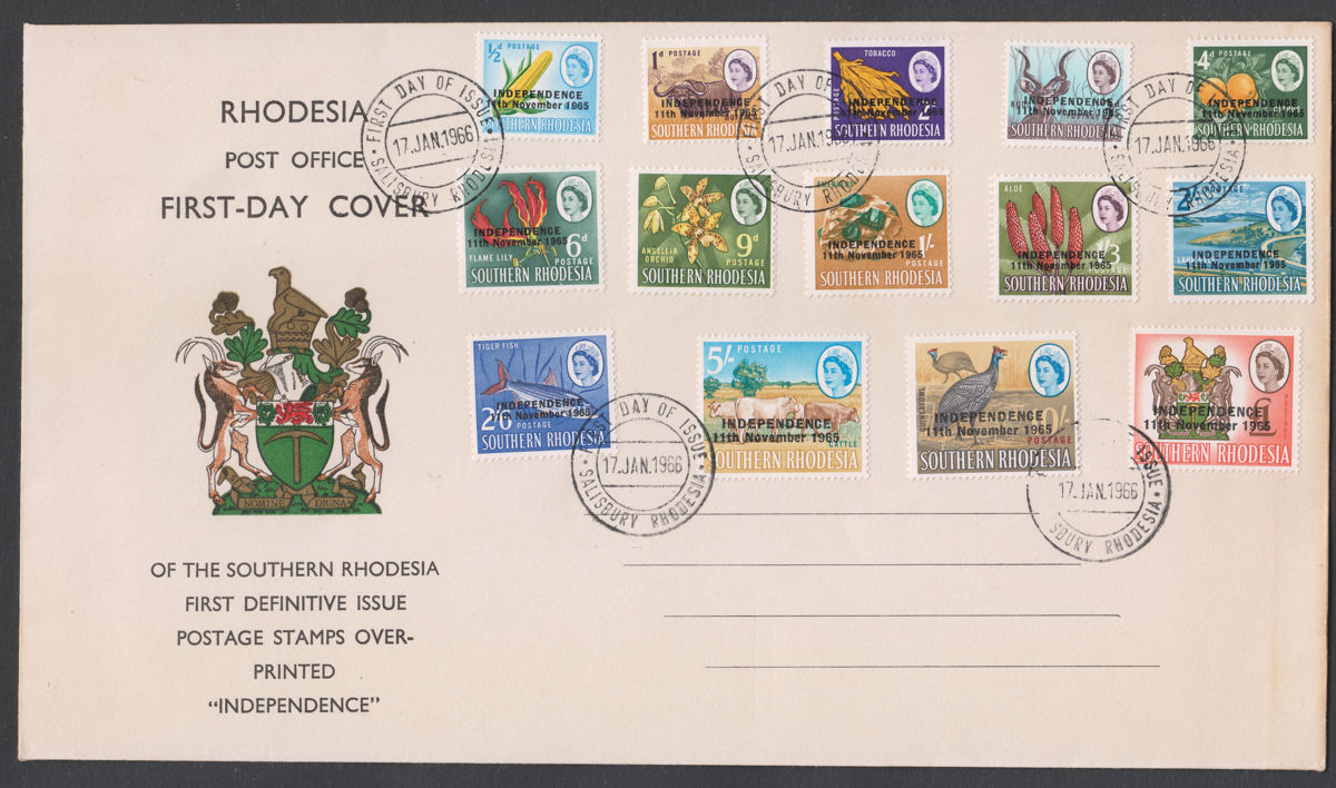Rhodesia 1966 QEII Independ Opt Part Set to £1 (9d unoverprinted) FDC SALISBURY