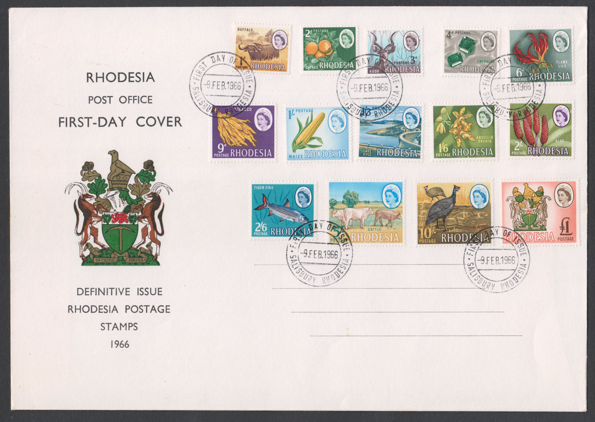 Rhodesia 1966 QEII Harrison Definitive Full Set Used on Unaddressed Commem FDC