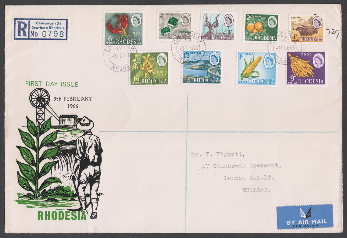 Rhodesia 1966 QEII Harrison Short Set Used Commem Regd Airmail FDC CAUSEWAY