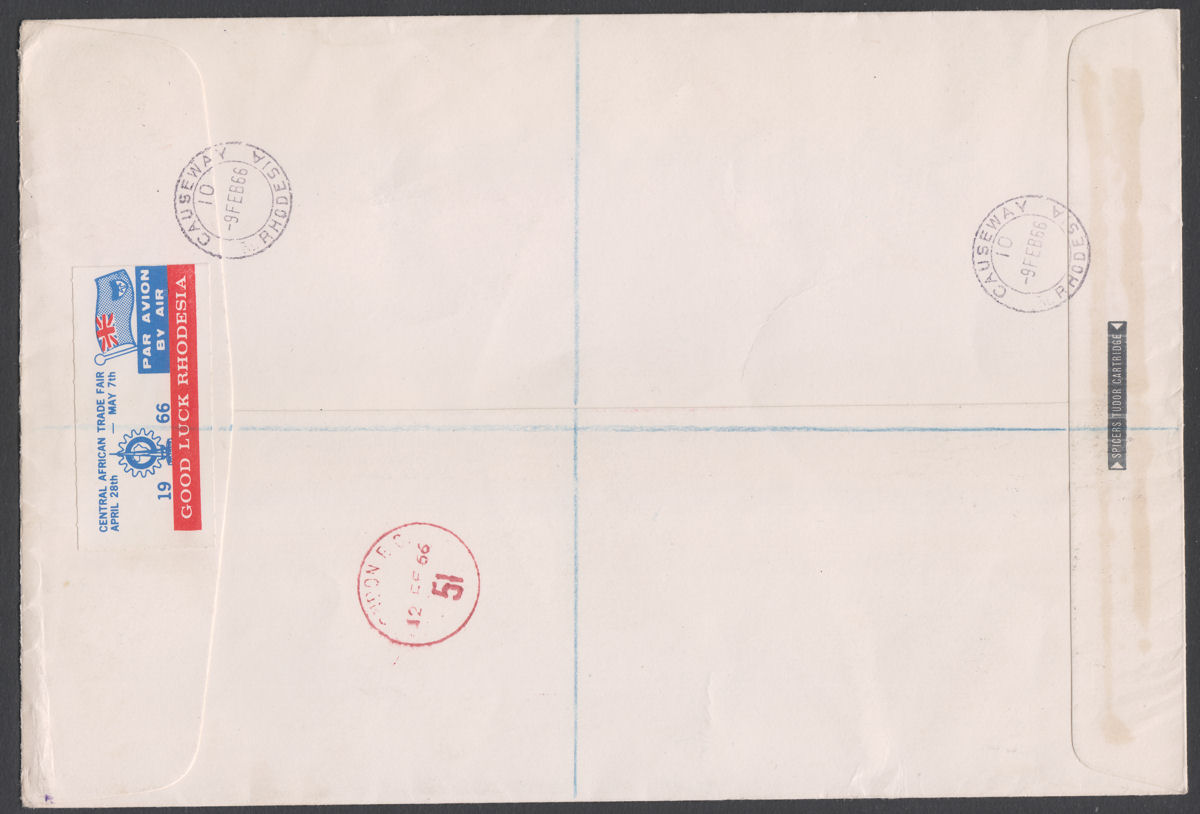 Rhodesia 1966 QEII Harrison Short Set Used Commem Regd Airmail FDC CAUSEWAY