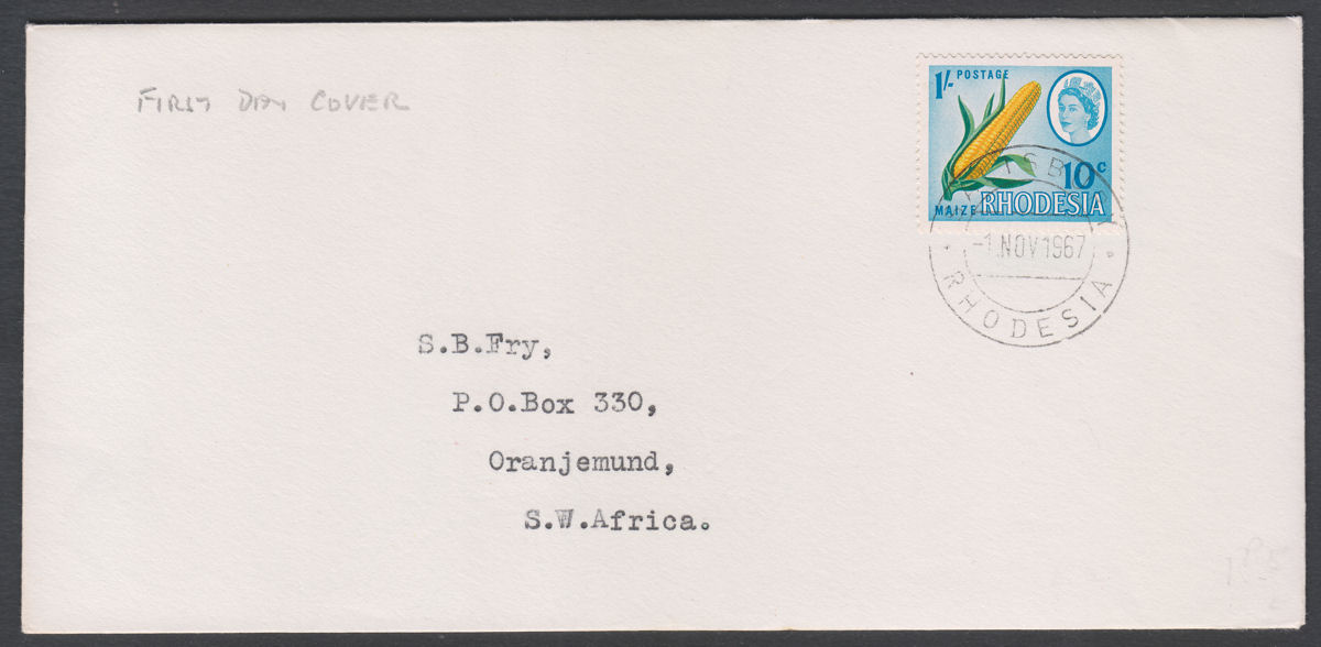 Rhodesia 1967 QEII Dual Currency 1sh/10c Used on First Day Cover SALISBURY