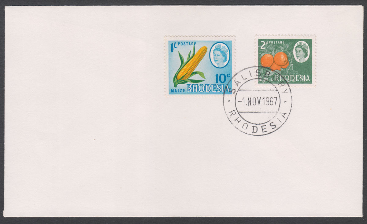 Rhodesia 1967 QEII Dual Currency 1sh/10c +2d Used on Unaddressed First Day Cover