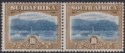 Click for more photos and details South Africa 1927 KGV Cape Town 10sh Blue + Brown p14 Pair Mint SG39 cat £200