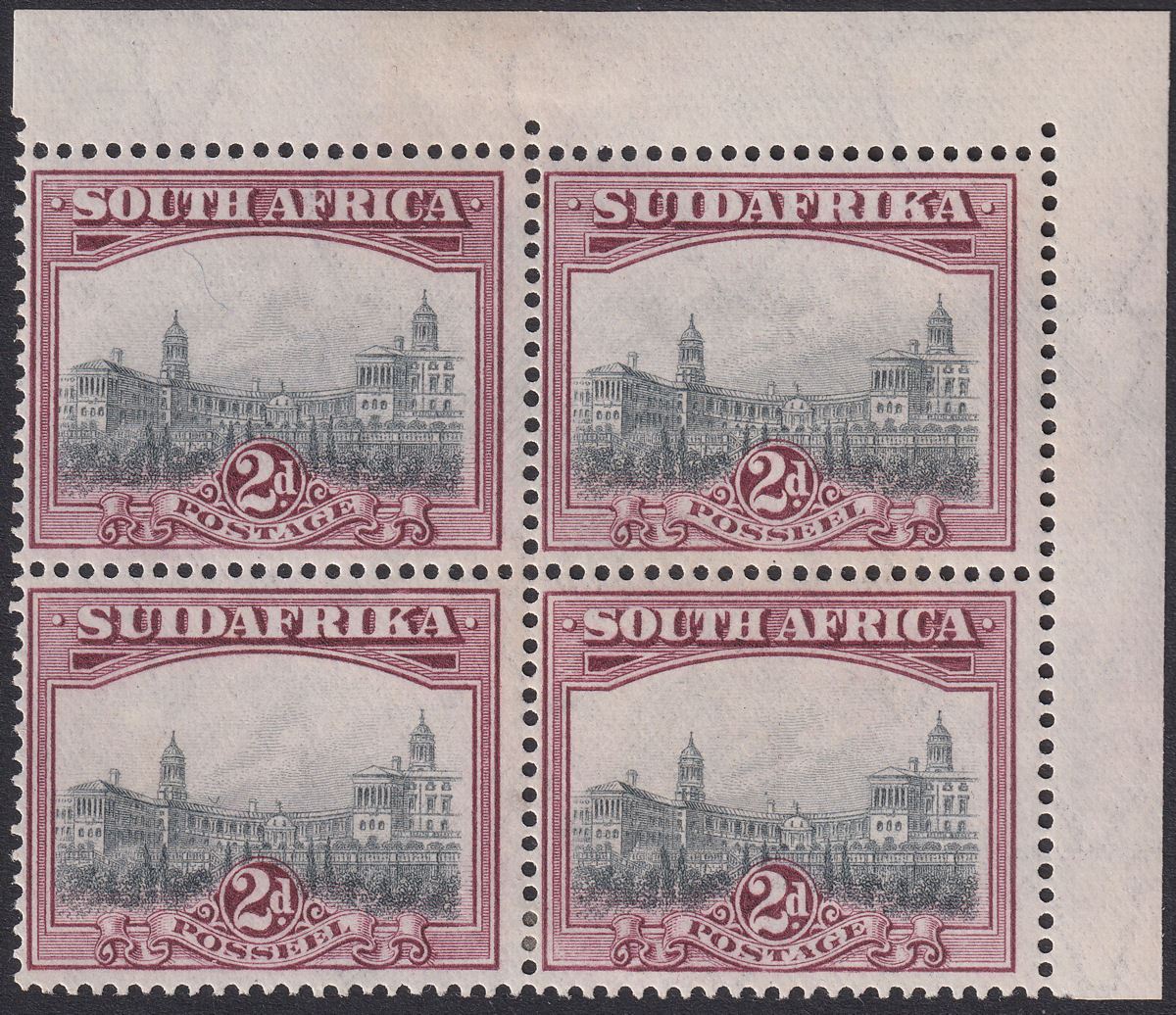 South Africa 1927 KGV Union Buildings 2d Grey + Maroon p14 Block of 4 Mint SG34