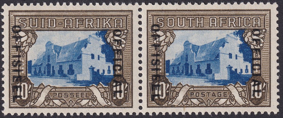 South Africa 1948 KGVI 10sh Official Overprint at Right Pair Mint SG O27 cat£120
