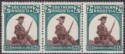 Click for more photos and details Southern Rhodesia 1943 KGVI Pioneer 2d Strip with Hat Brim Retouch Mint SG61a